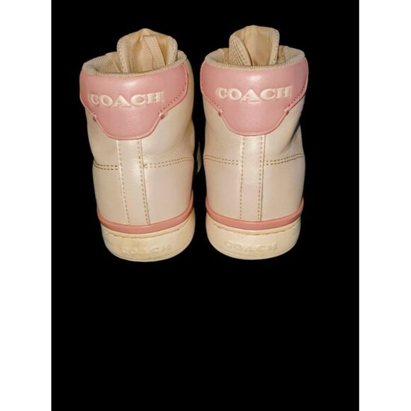 Vintage Coach Women's High-Top Sneakers Size 8.5B Pink & White Leather - Picture 3 of 7
